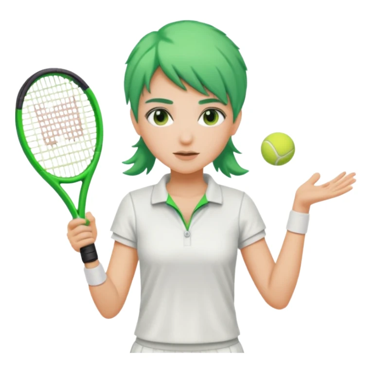 female, green haired, white clothes, tennis player sticker