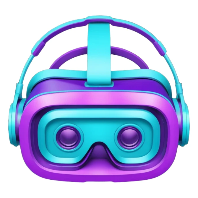 glowing neon VR headset, purple and cyan color sticker