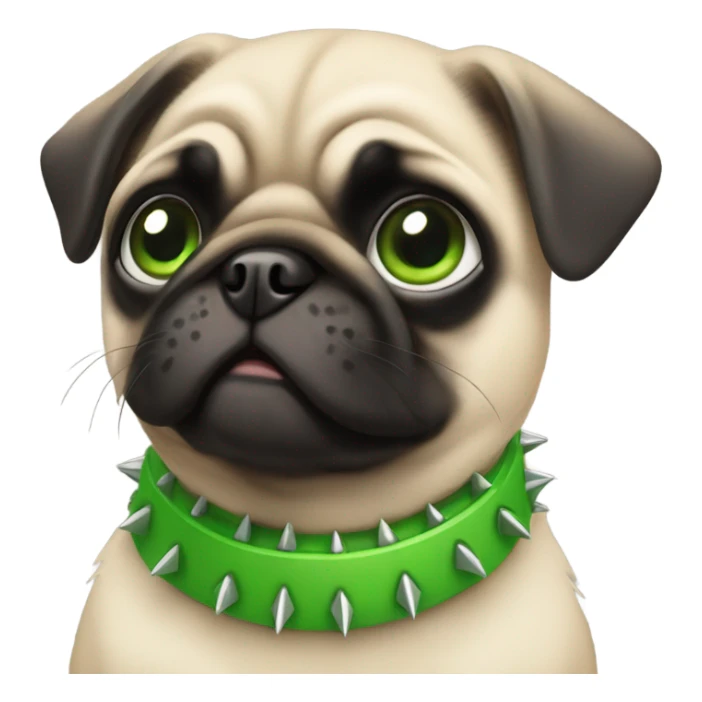 Baby pug with big green eyes and spikey green collar  sticker