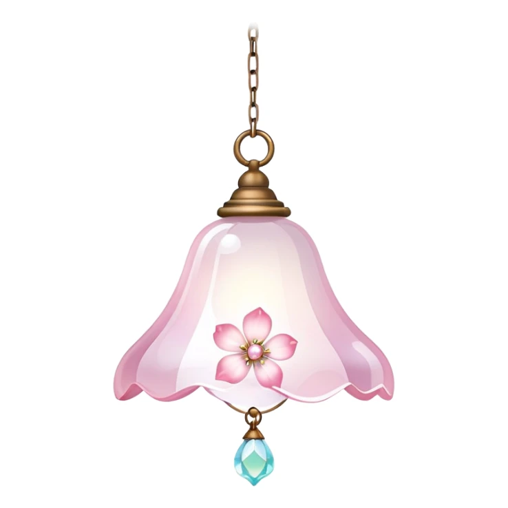 Hanging Iridescent pastel pink sakura crystals white-pearly suncatcher with bell LAMP sticker