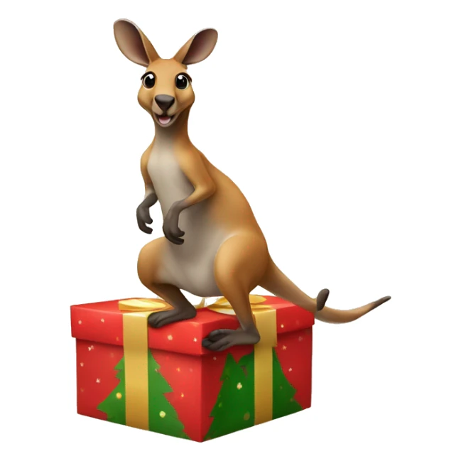 A kangaroo jumping out of a Christmas present  sticker