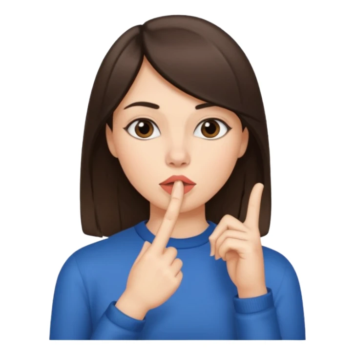 brunette girl, with straight hair, making a "be quiet" gesture sticker