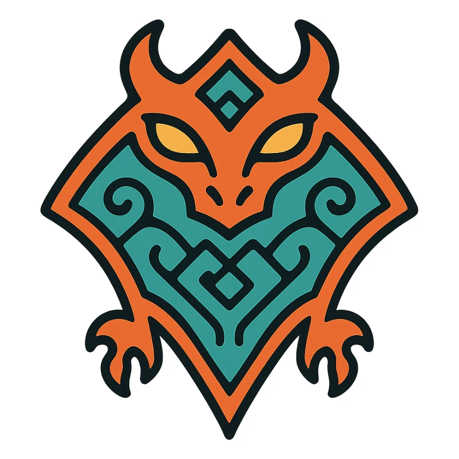 Argonian symbol from The Elder Scrolls Online, stylized, intricate, tribal, reptilian motifs, ancient fantasy game icon sticker