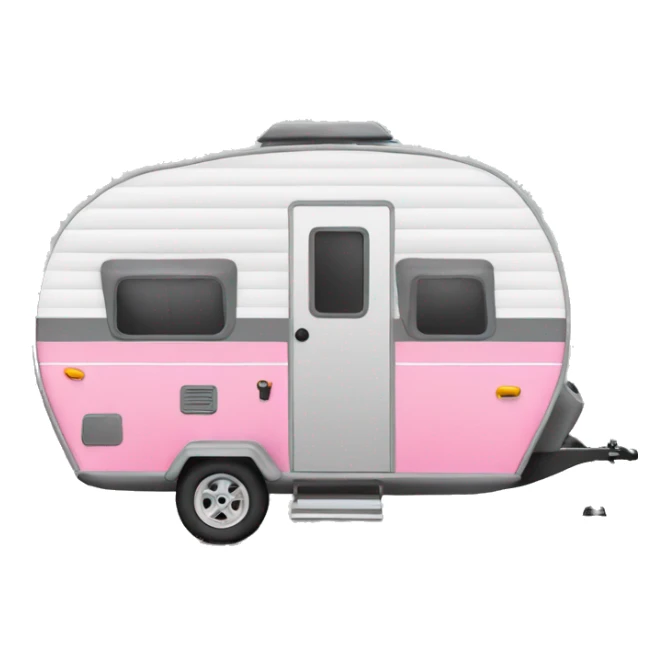 Realistic portable pink and gray camping trailer isolated.    sticker
