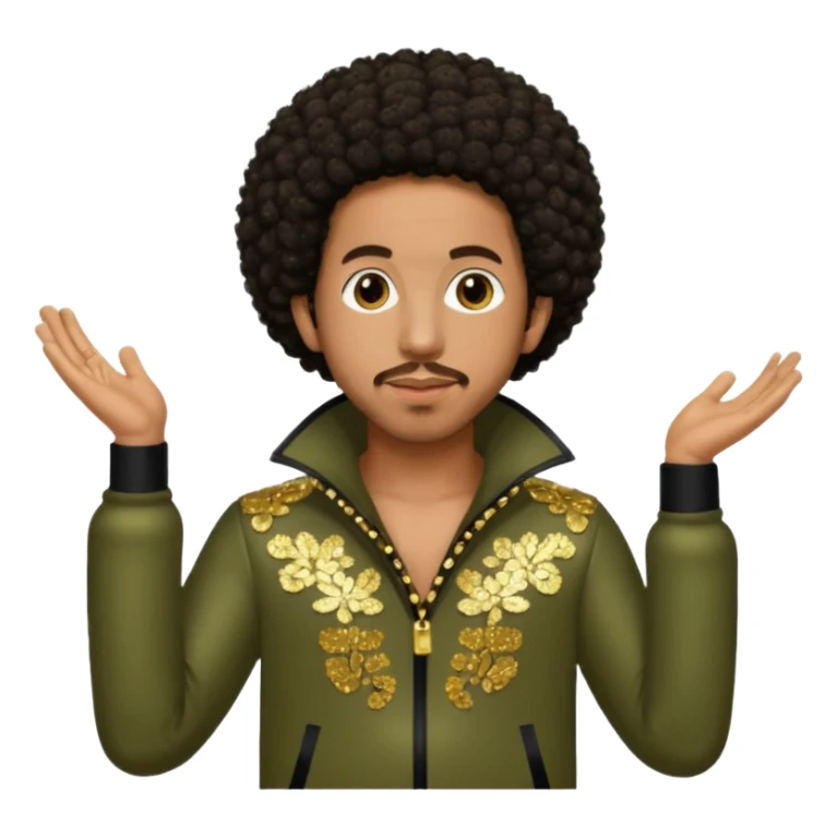 Ludacris with dark brown afro hair, olive sequin outfit sticker