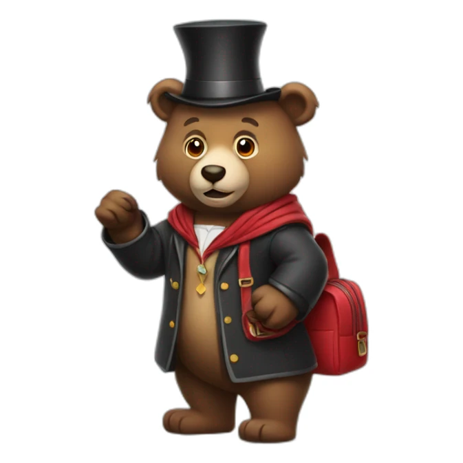 a bear magician wearing a school bag sticker