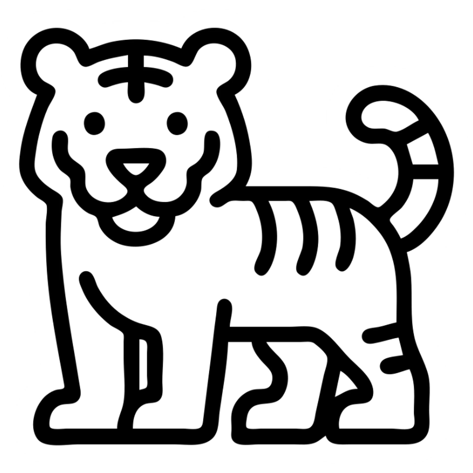 simple tiger icon, minimalist and bold, clean black outlines, no fill, modern icon style sticker