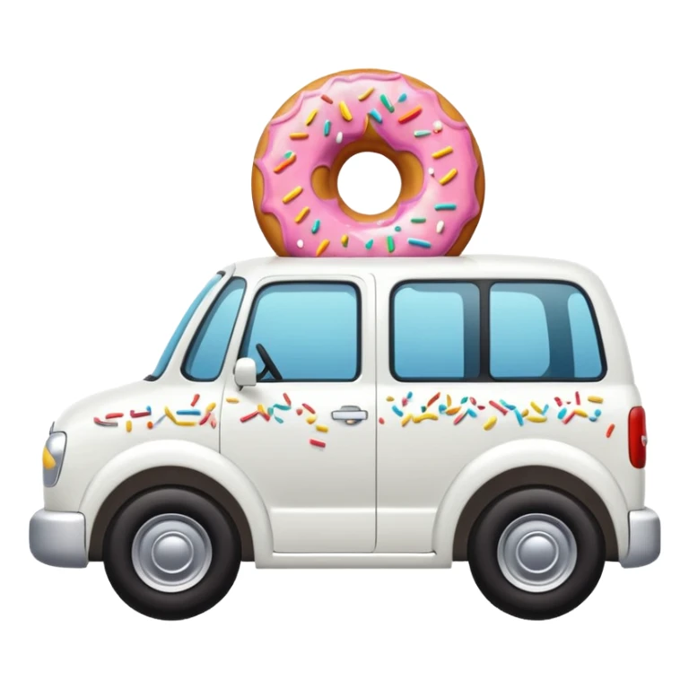 white car truck with small donut on the bonnet sticker