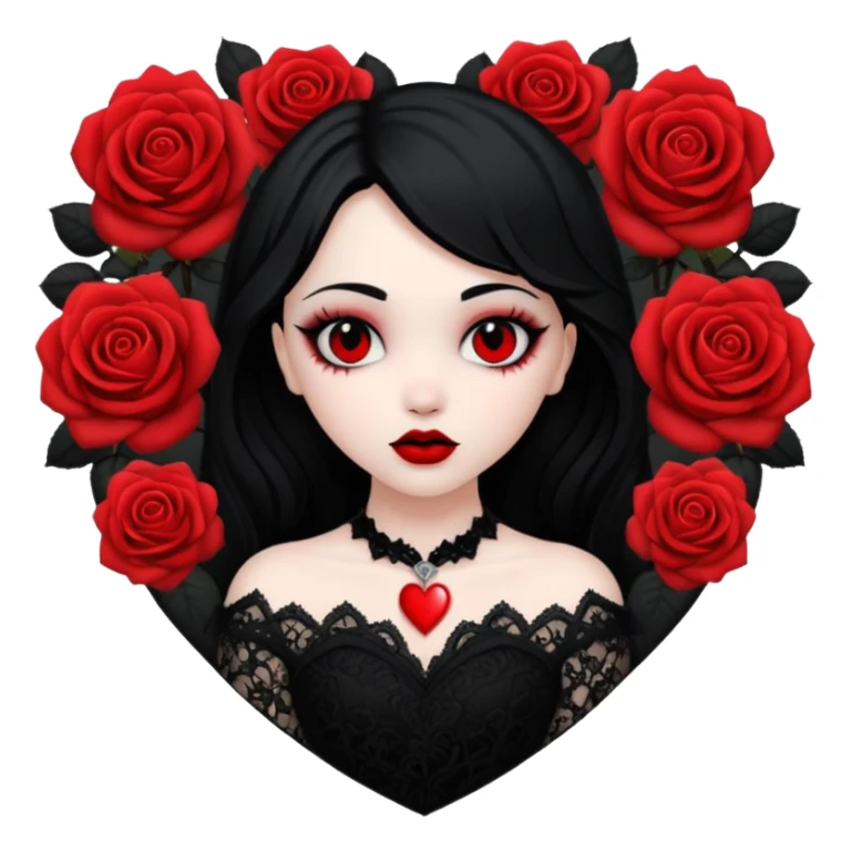 goth heart with red roses and black lace sticker