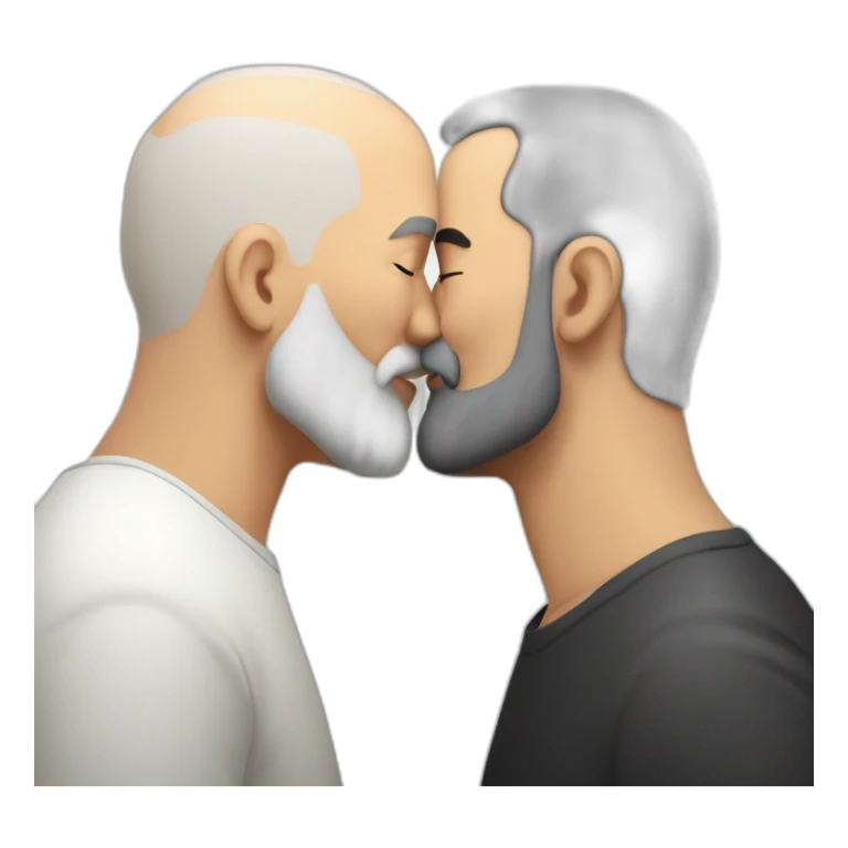 older buzz cut European white bearded  man kissing bald black older  bearded  man sticker