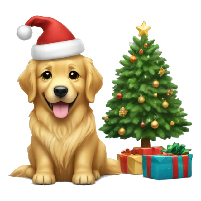 christmas golden retriever with christmas tree  sticker