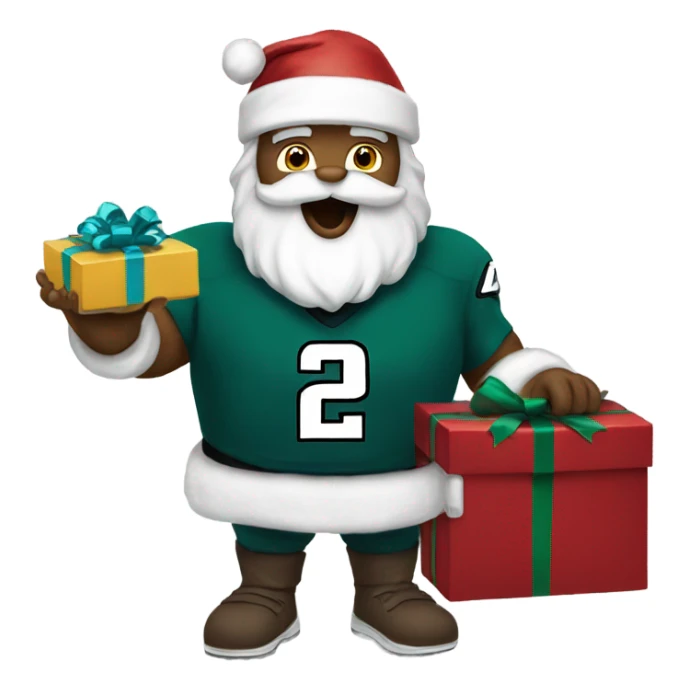 Santa wearing an eagles jersey handing out presents sticker