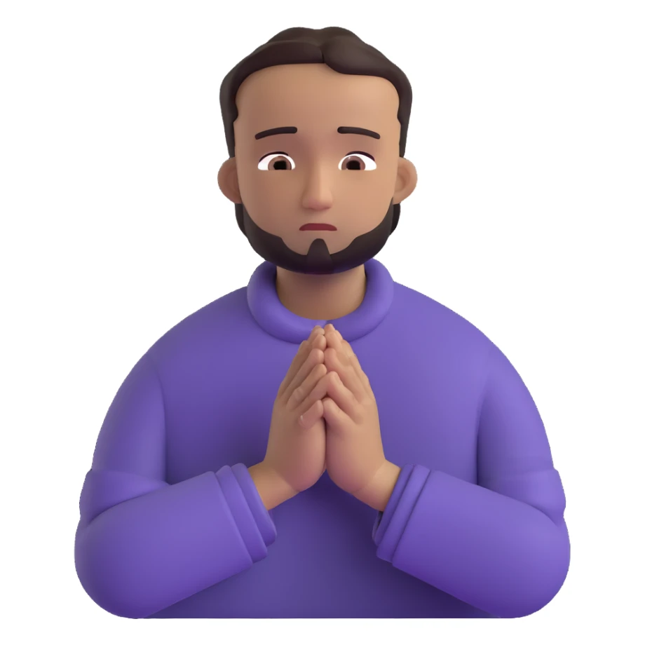 anxious man with hands clasped together in prayer position with worried expression sticker