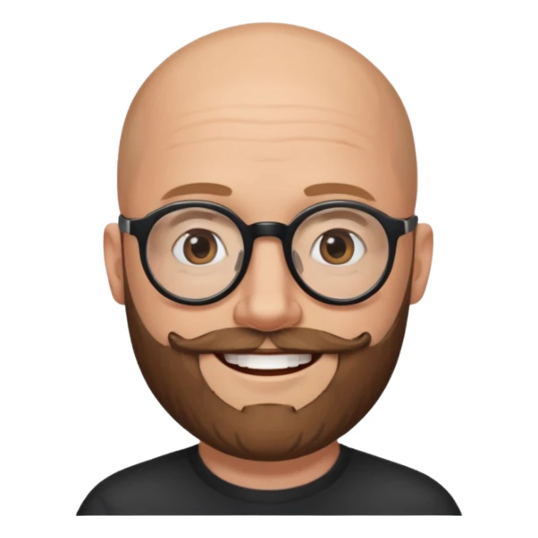 40-year-old white man, bald with a brown beard, wearing round black glasses sticker