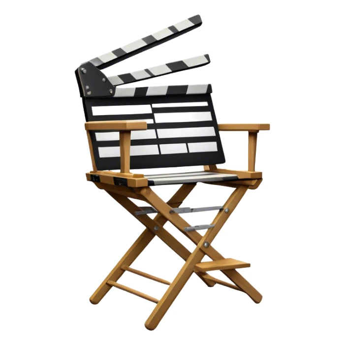 Icon for Directing: a director's chair, a film script, a clapperboard and a spotlight. The icon should represent the creative and technical aspects of directing in theater and film, with focus on storytelling and leadership. Transparent background. sticker