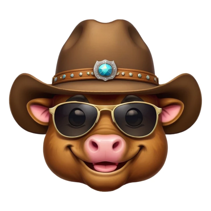 smiling bull head with dark sunglasses and cowboy hat sticker