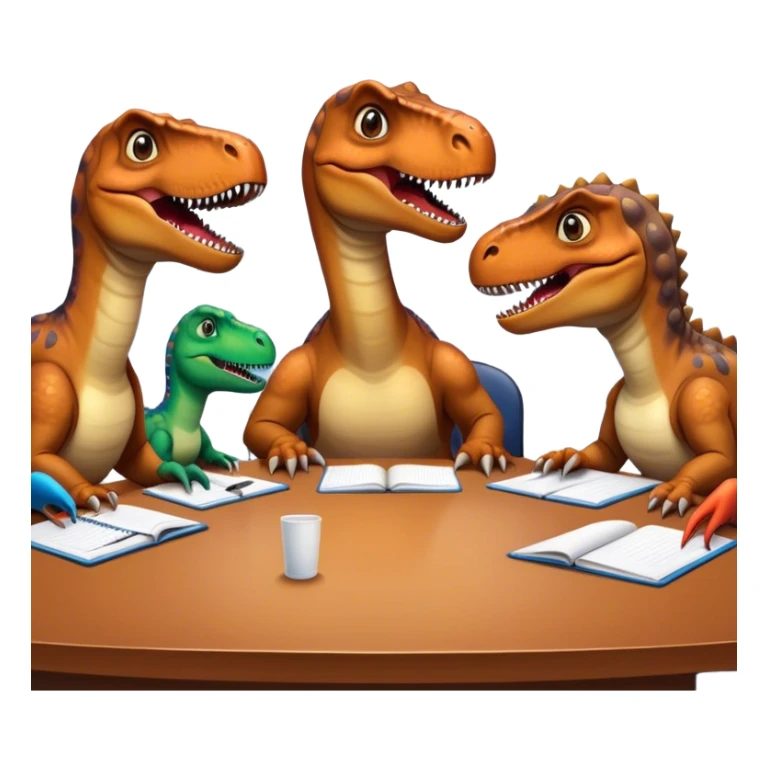 office dinosaurs sitting along the conference table sticker