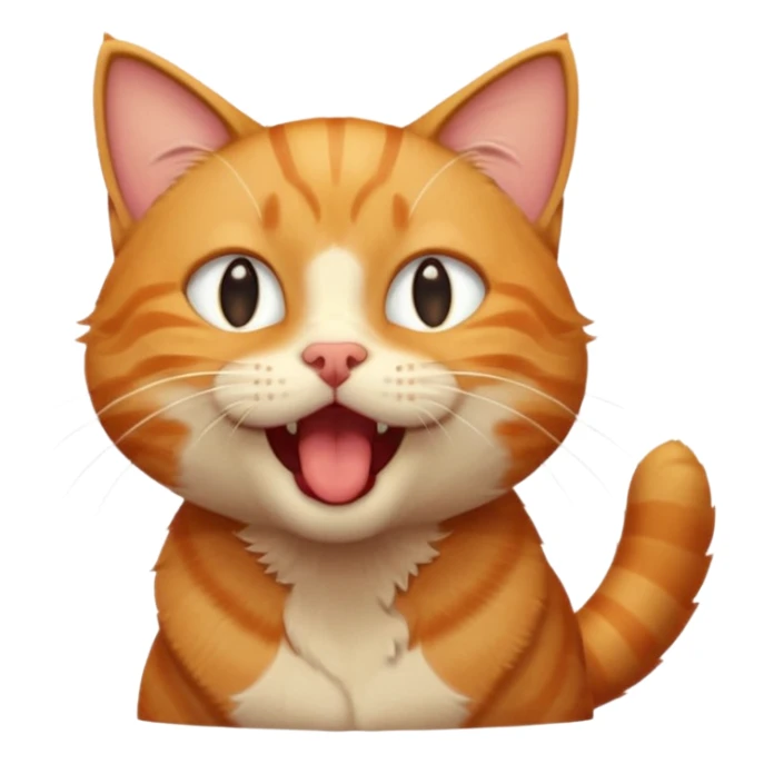 A high-resolution photo-realistic digital illustration of a ginger tabby cat head tilted yawning, chest upward sticker