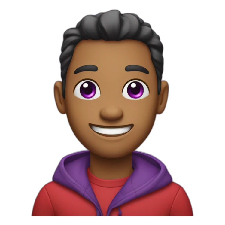 A red car, with purple eyes and a Jaconda smile sticker