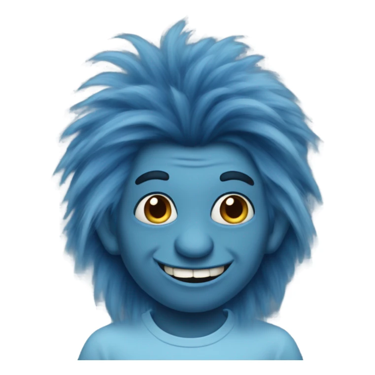Blue troll with fluffy dark blue hair sticker