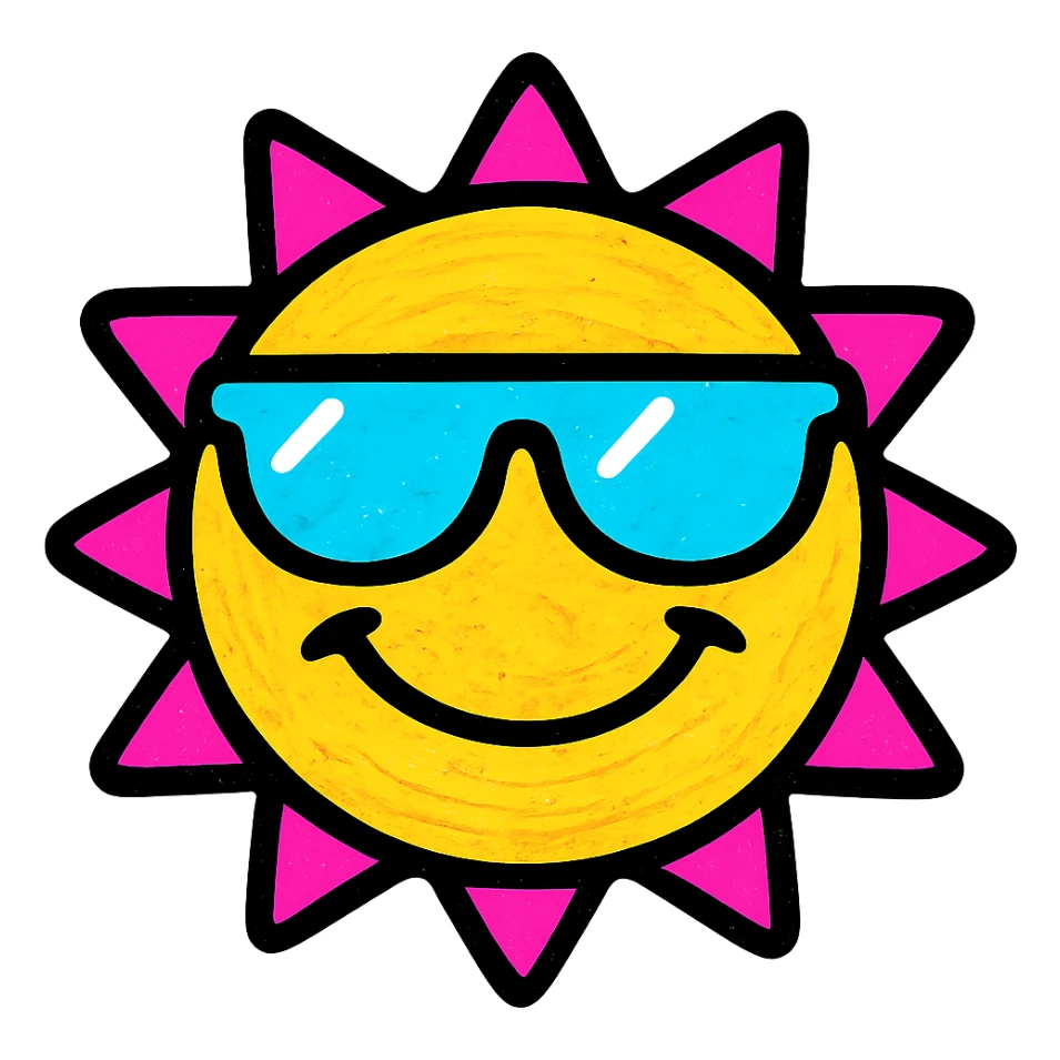 smiling sun with sunglasses, vibrant pop colors sticker