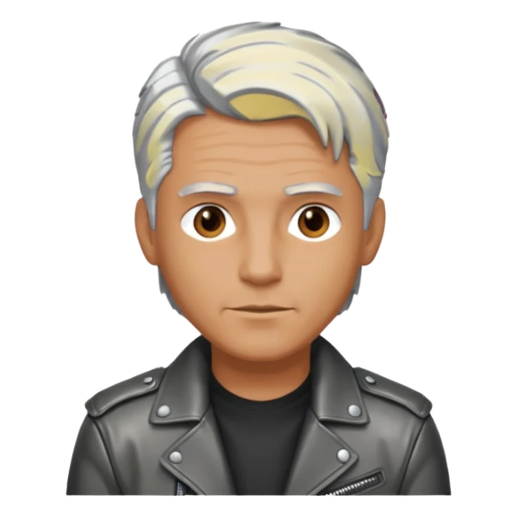 man with long metalic hair lether jacket sticker