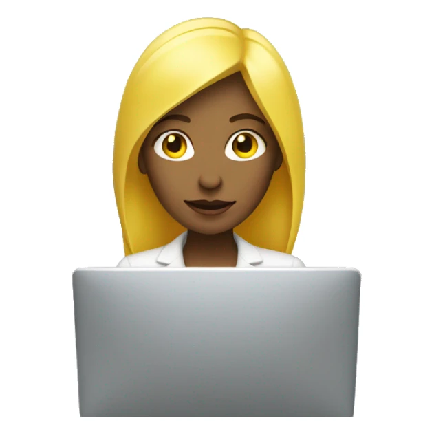 yellow skin yellow hair woman work on computer sticker