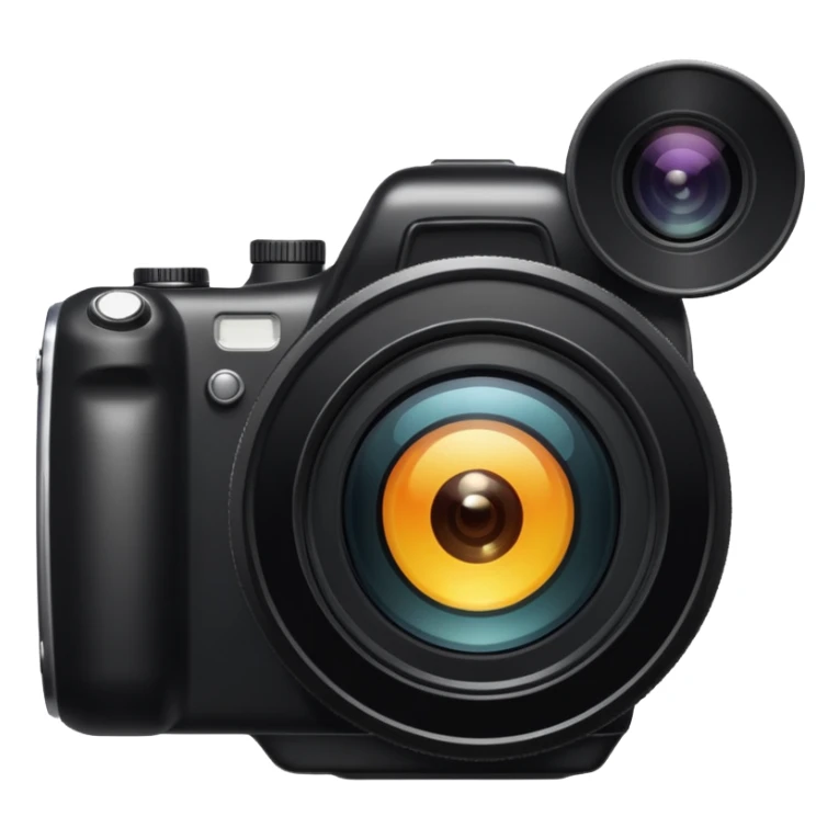 A simple camera lens, apple emoji style, 3/4 view, no face sticker