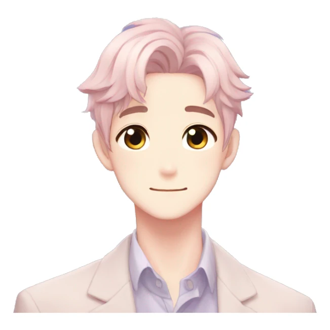 Gorgeous pastel anime style gentle man with blushing face and butterflies aesthetic trending style sticker