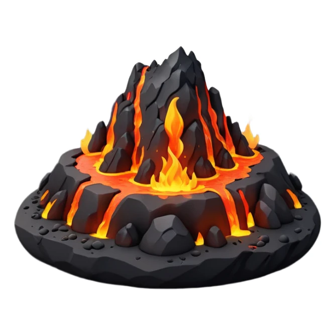 tiny volcanic island with lava glow and smoke, mini realm diorama sticker