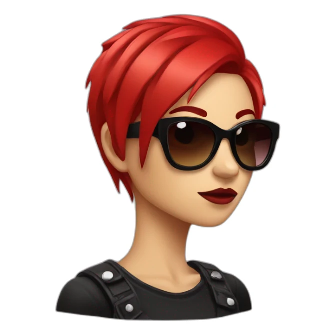 Female punk,sun glasses, red and black short hair sticker