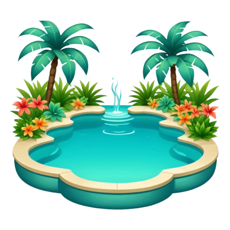 An exotic romantic pool with lush warm colors sticker