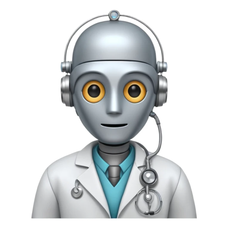 robot with a doctor's coat and a stethoscope sticker