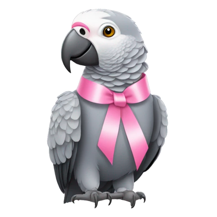 African grey parrot wearing a pink hair ribbon sticker