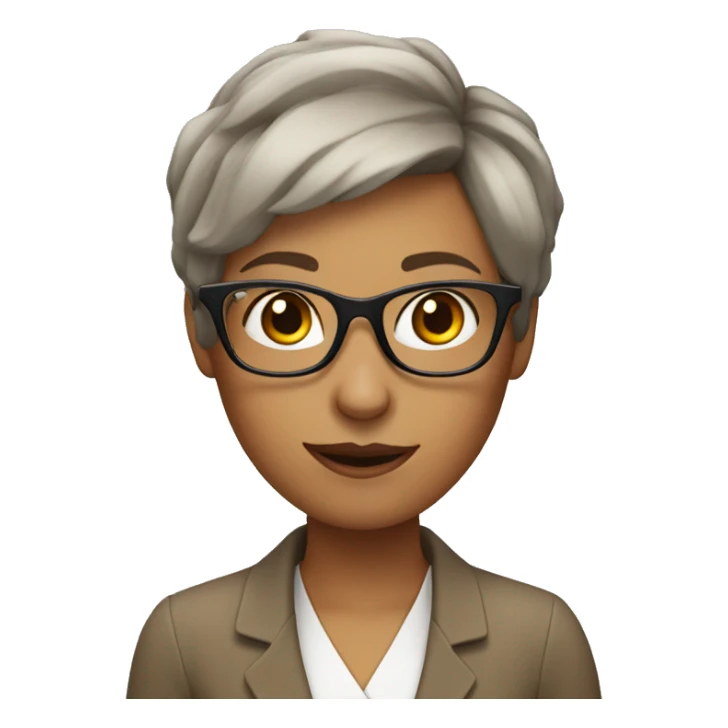 female teacher very short hair with glasses and saying hola sticker