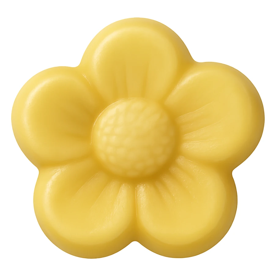Change the candy color to yellow, keep it flower-shaped, centered, transparent background, no other elements. The style should be consistent with the original image's look. sticker