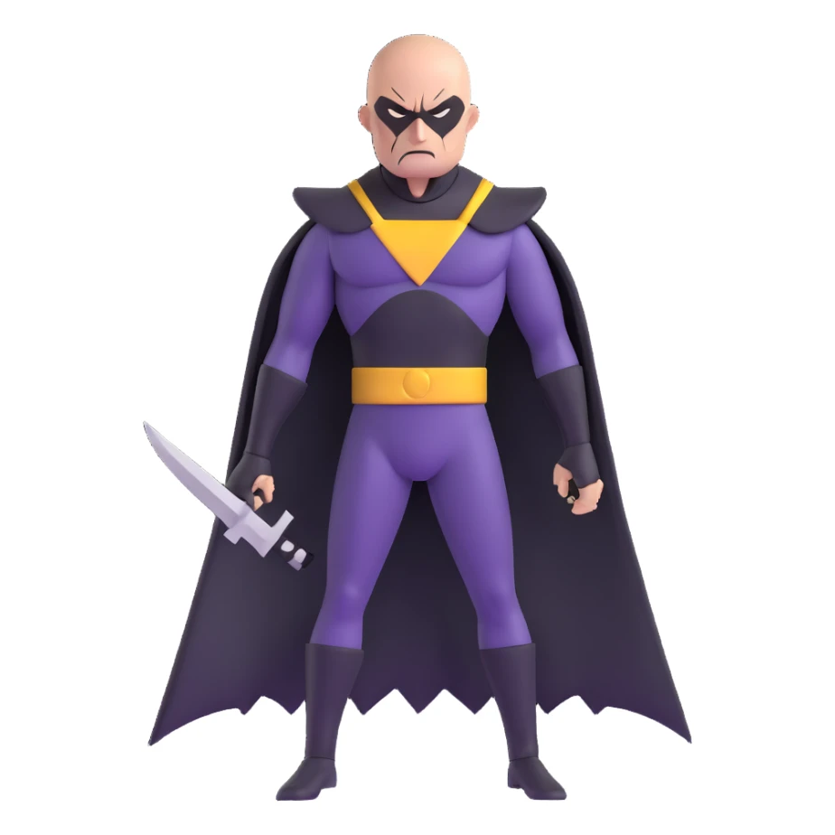 bald supervillain with razor-themed costume, sharp blade weapons, menacing expression sticker
