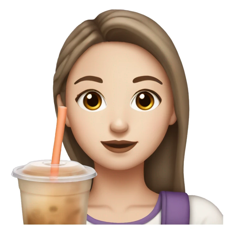 White girl with brown hair and brown eyes drinking bubble tea sticker