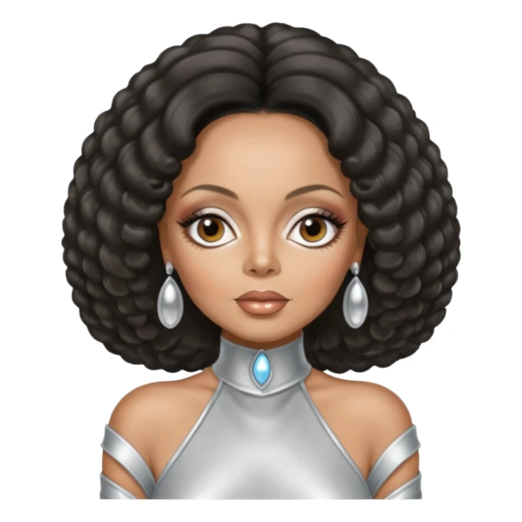 Diana Ross from The Supremes with dark brown hair, silver outfit sticker