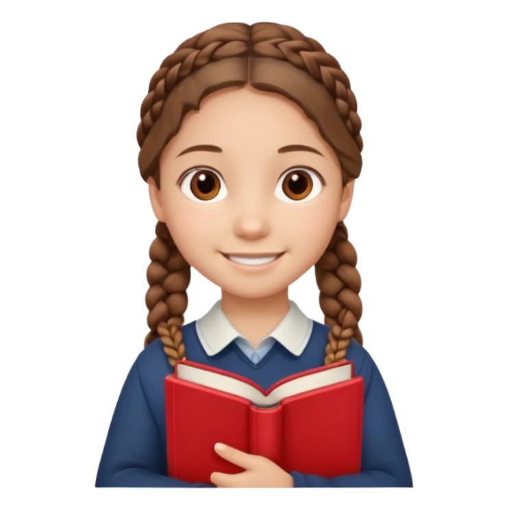 brown braid hair girl kid, student, red book sticker