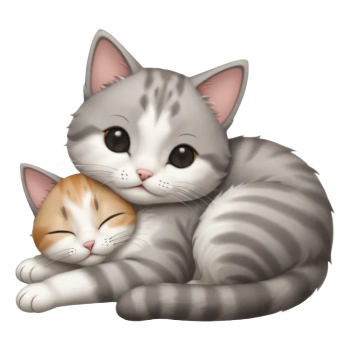 grey and white small cat with its eyes closed lying down leaning on his elbow with his paw curled under his head holding it up sticker
