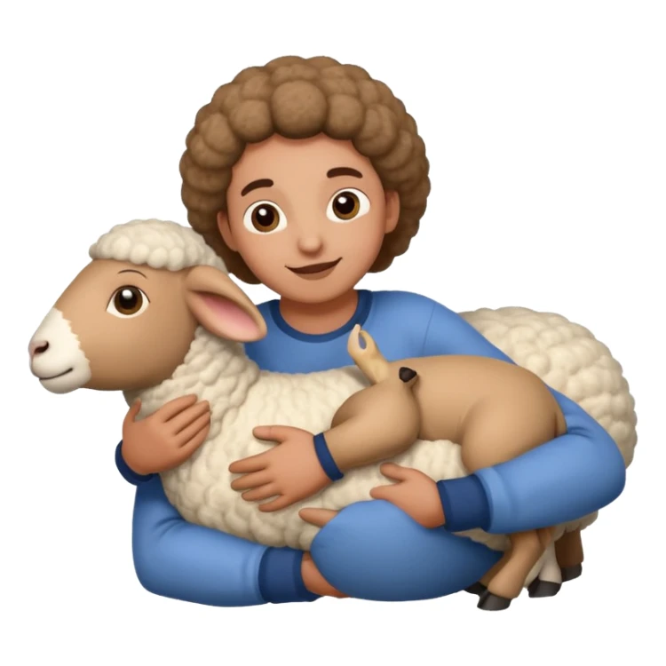person clinging to belly of sheep sticker