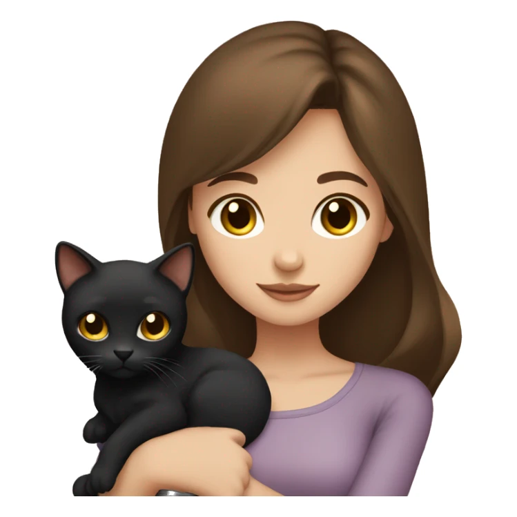 Brown hair and brown eyes girl holding black cat sticker