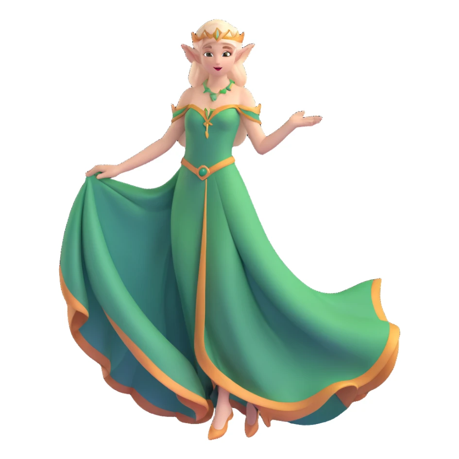 distinctly feminine elf maiden with graceful pose, flowing gown sticker