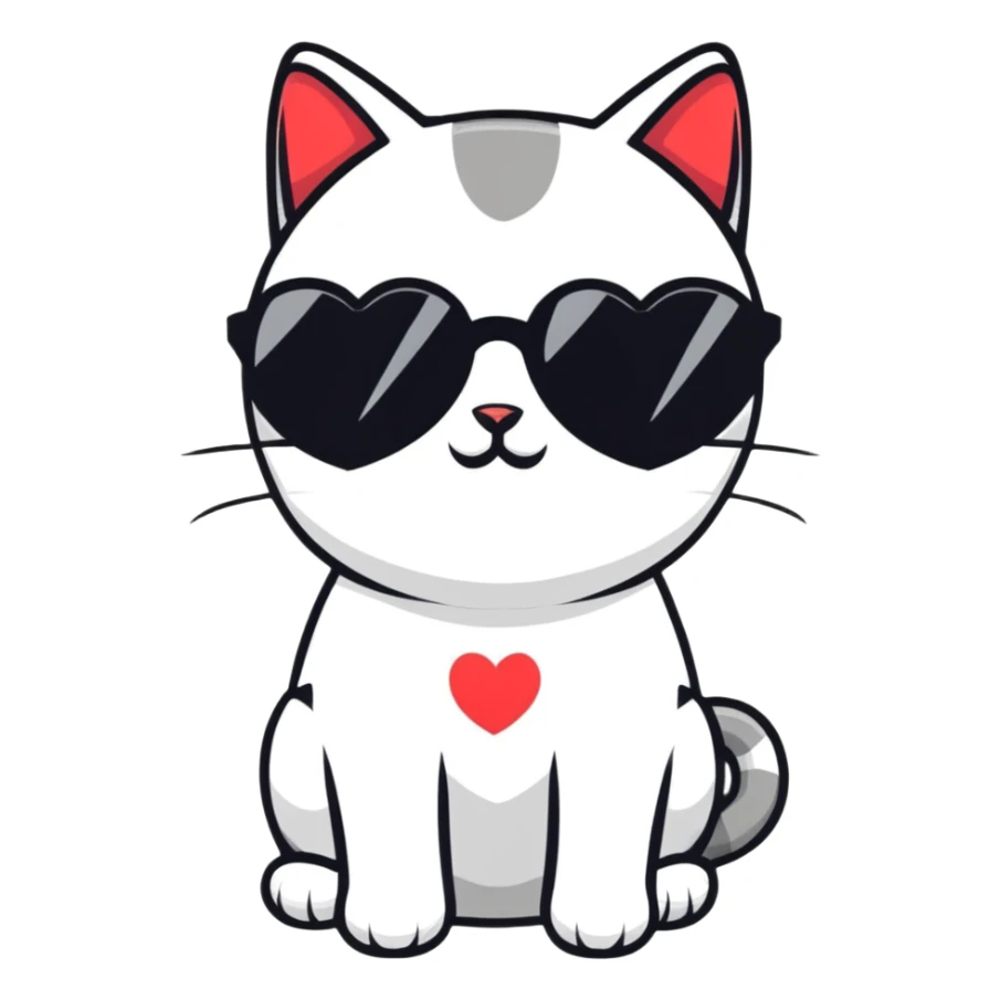 Cat wearing rainbow heart-shaped sunglasses sticker