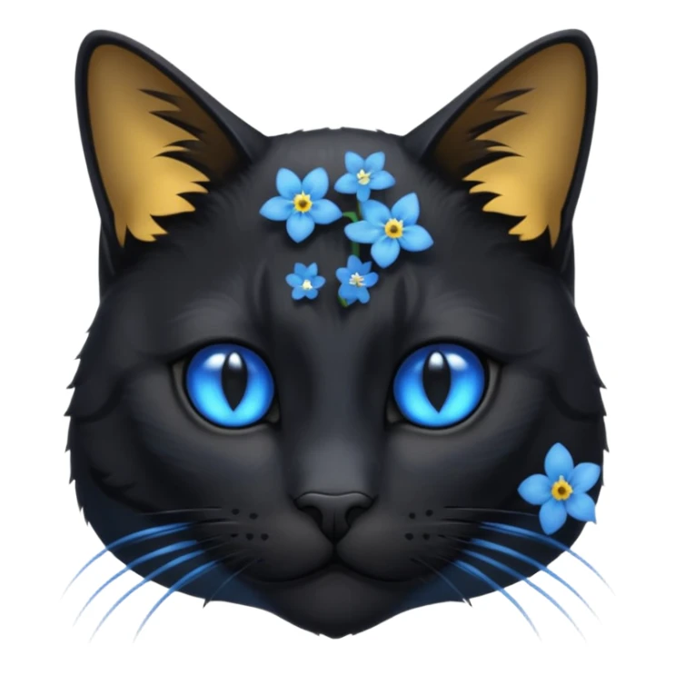 Un chat noir qui jou avec myosotis bleu sticker