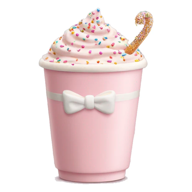 Light pink latte with sprinkles tied with a bow sticker