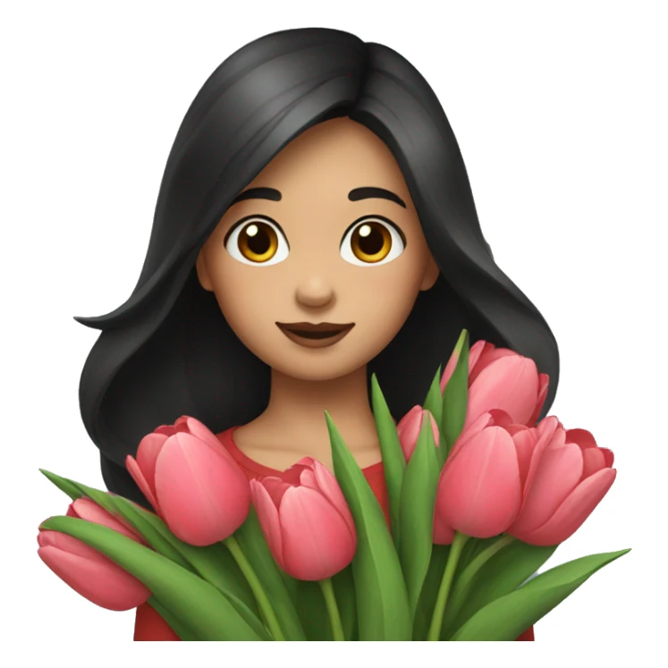 Girl with dark hair take a tulips sticker