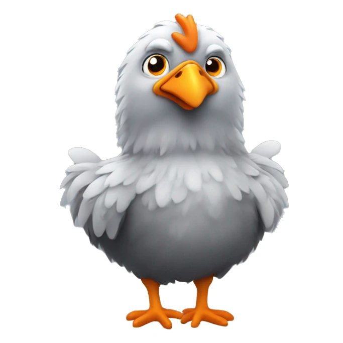 gray, fluffy chicken, with white beak and orange eyes sticker