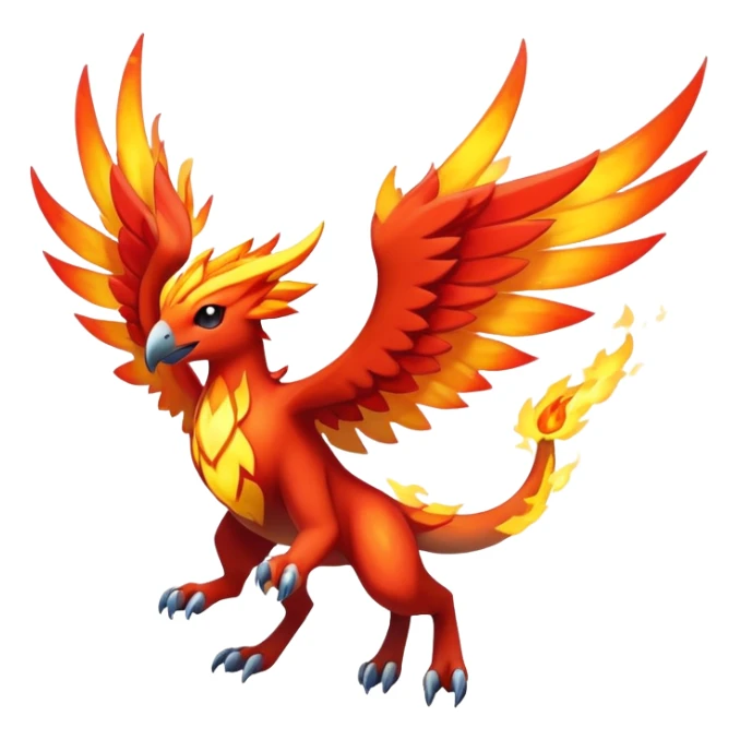 Elemental fire-flying-type magical colorful exotic animesque Pokémon-Fakémon-animal-creature sticker